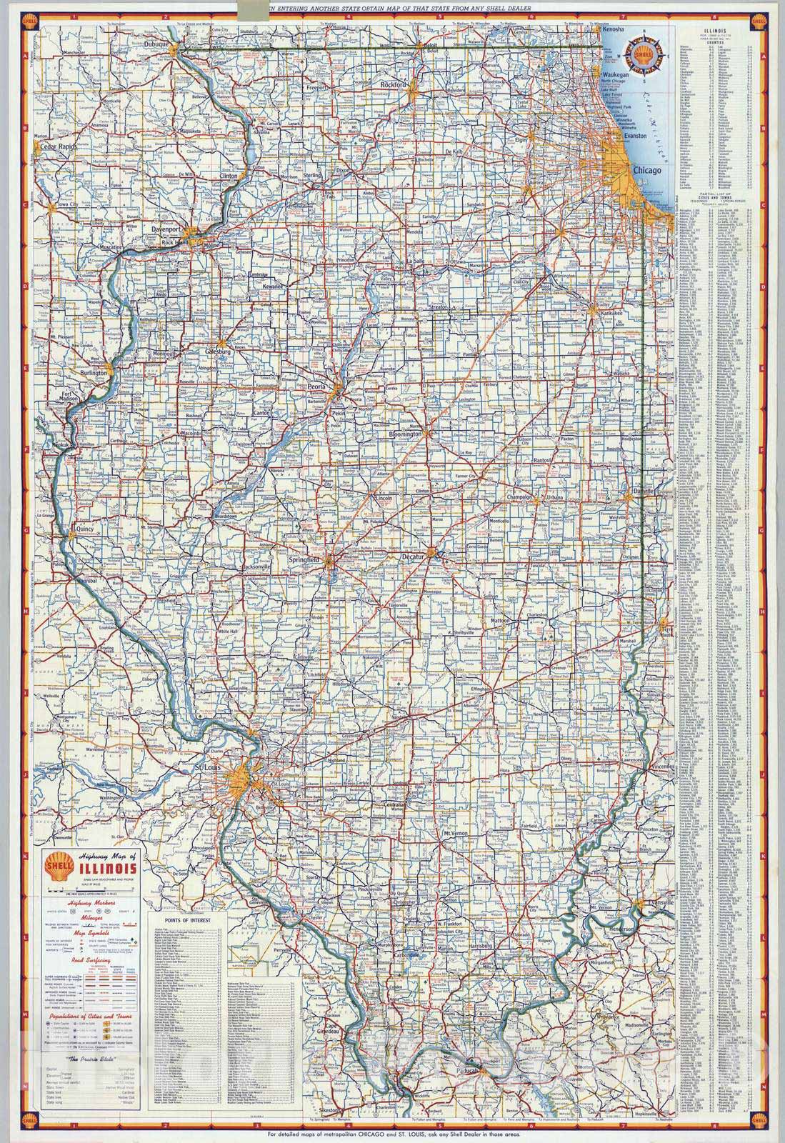 Historic Map - National Atlas - 1956 Shell Highway Map of Illinois. - Vintage Wall Art