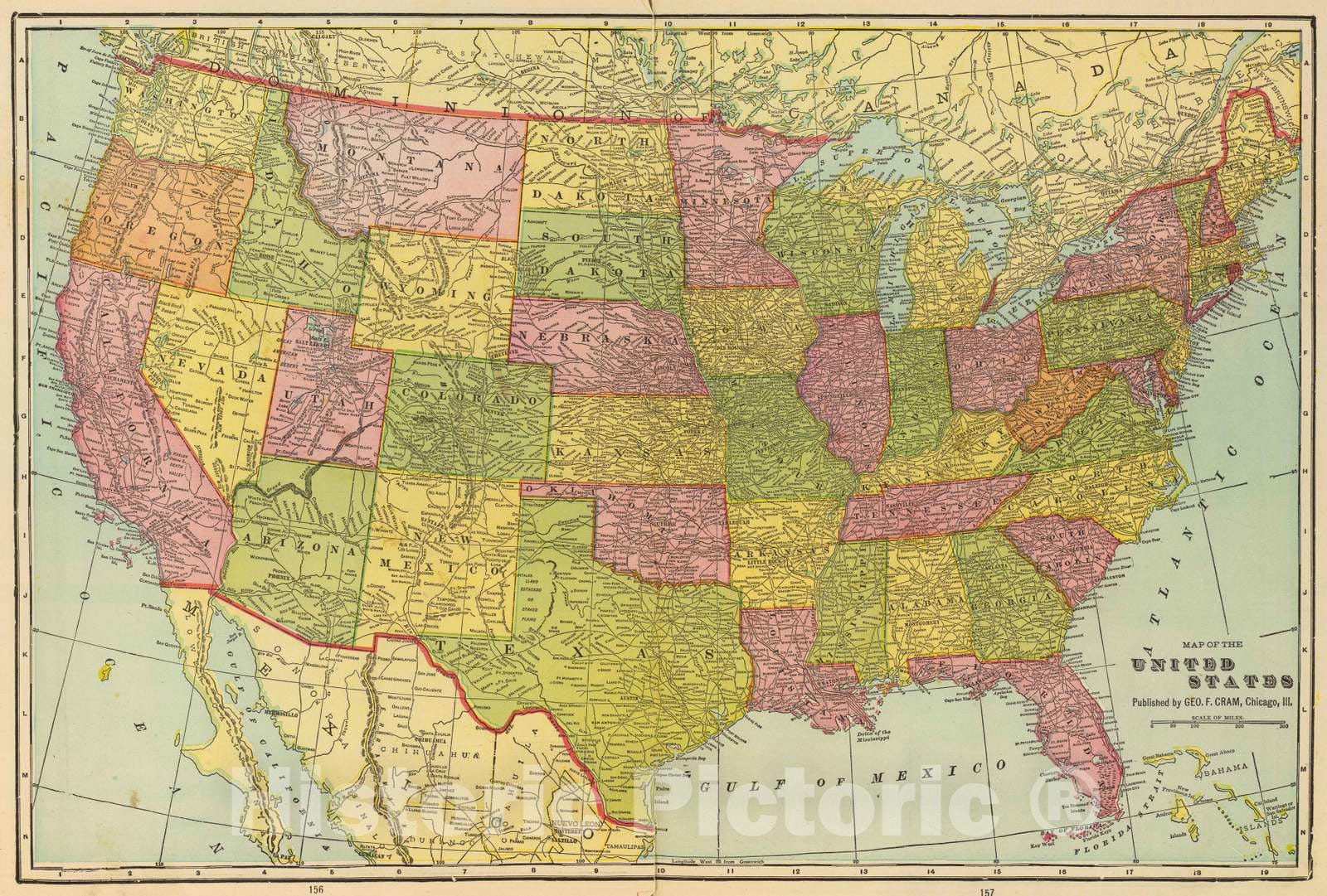 Historic Map : 1909 Map of the United States : Vintage Wall