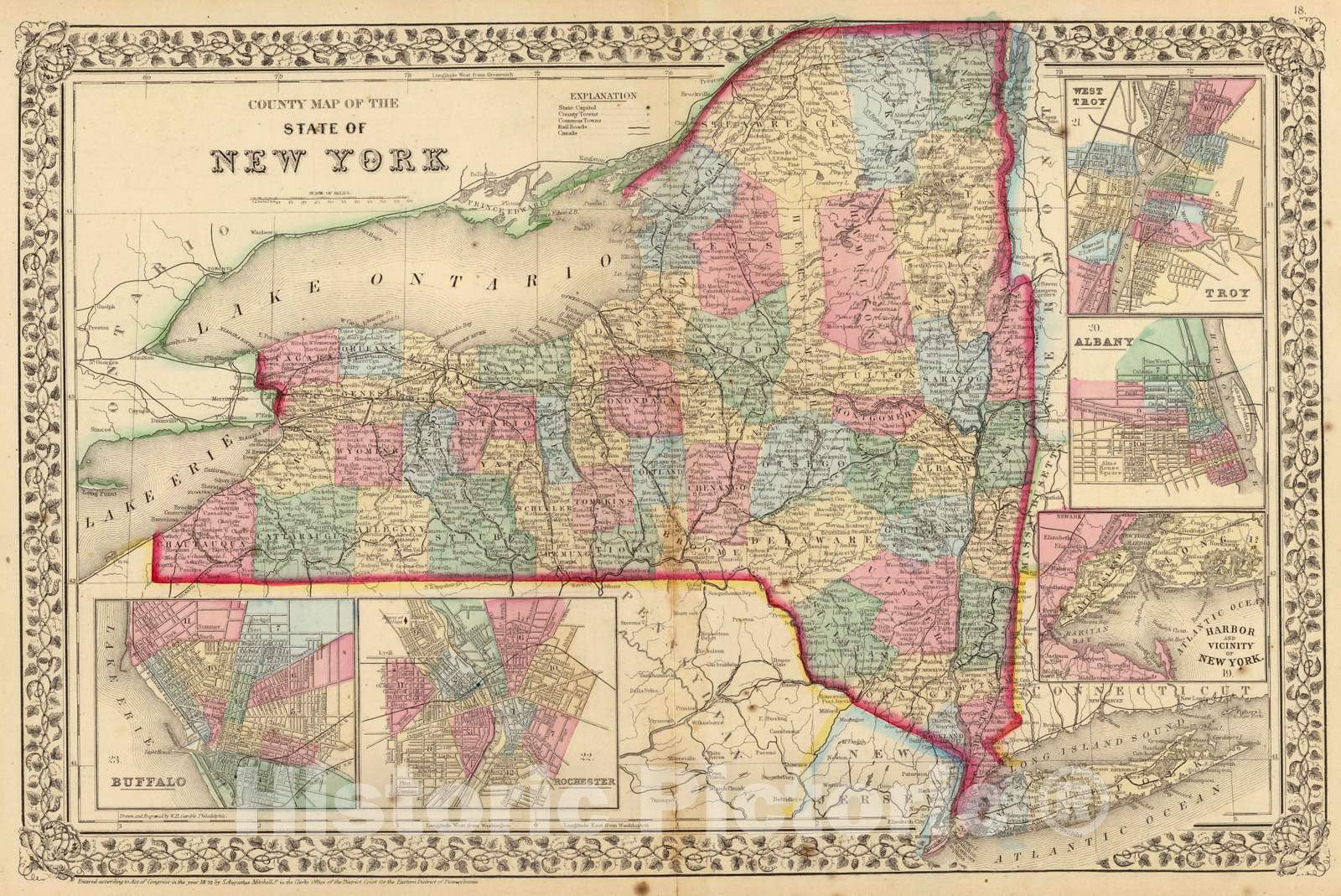 Historic Map : 1870 New York (State) - Vintage Wall Art