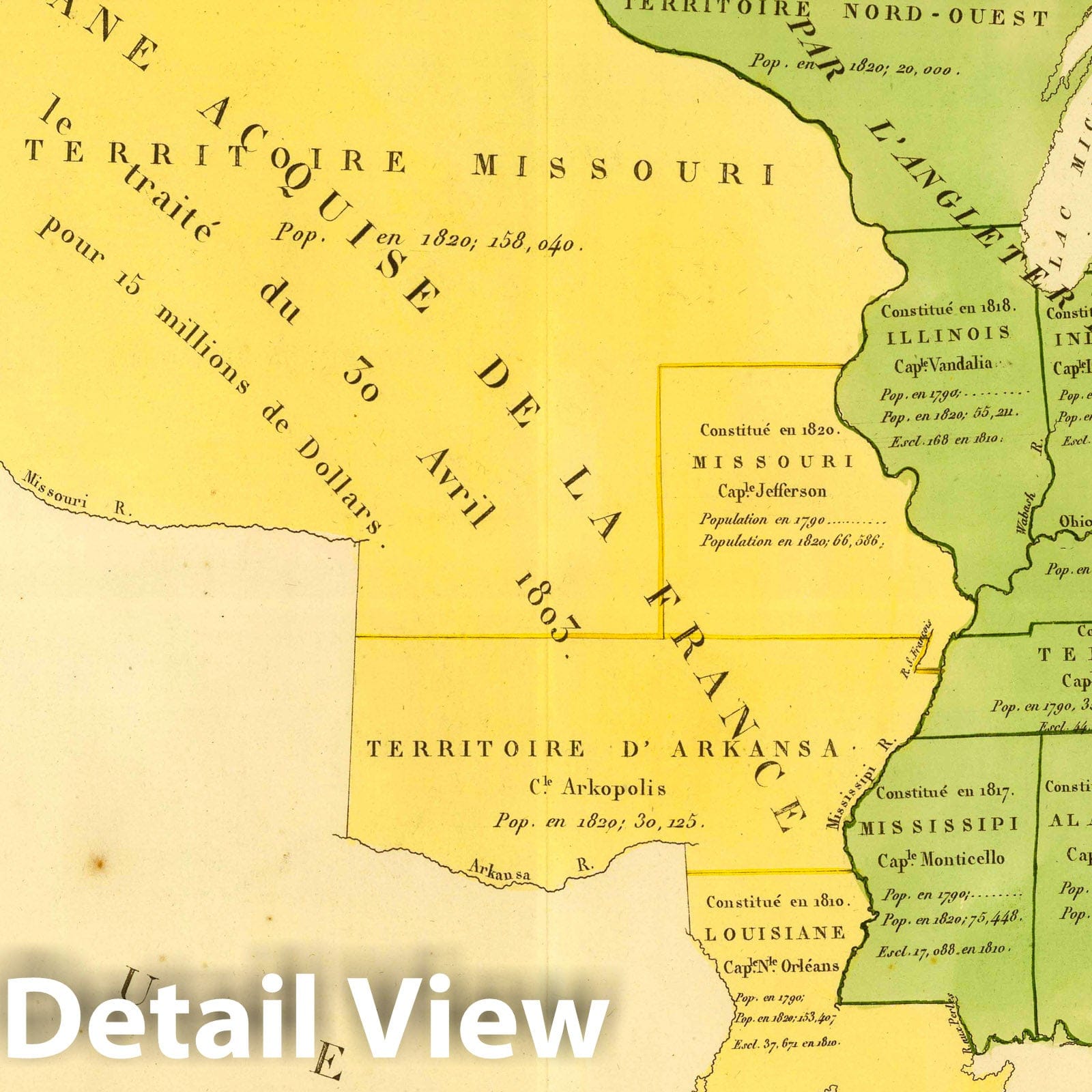Historic Map : United States, 1825 Etats-UNIS de l'Amerique du Nord, l'adjonction Progressive. , Vintage Wall Art