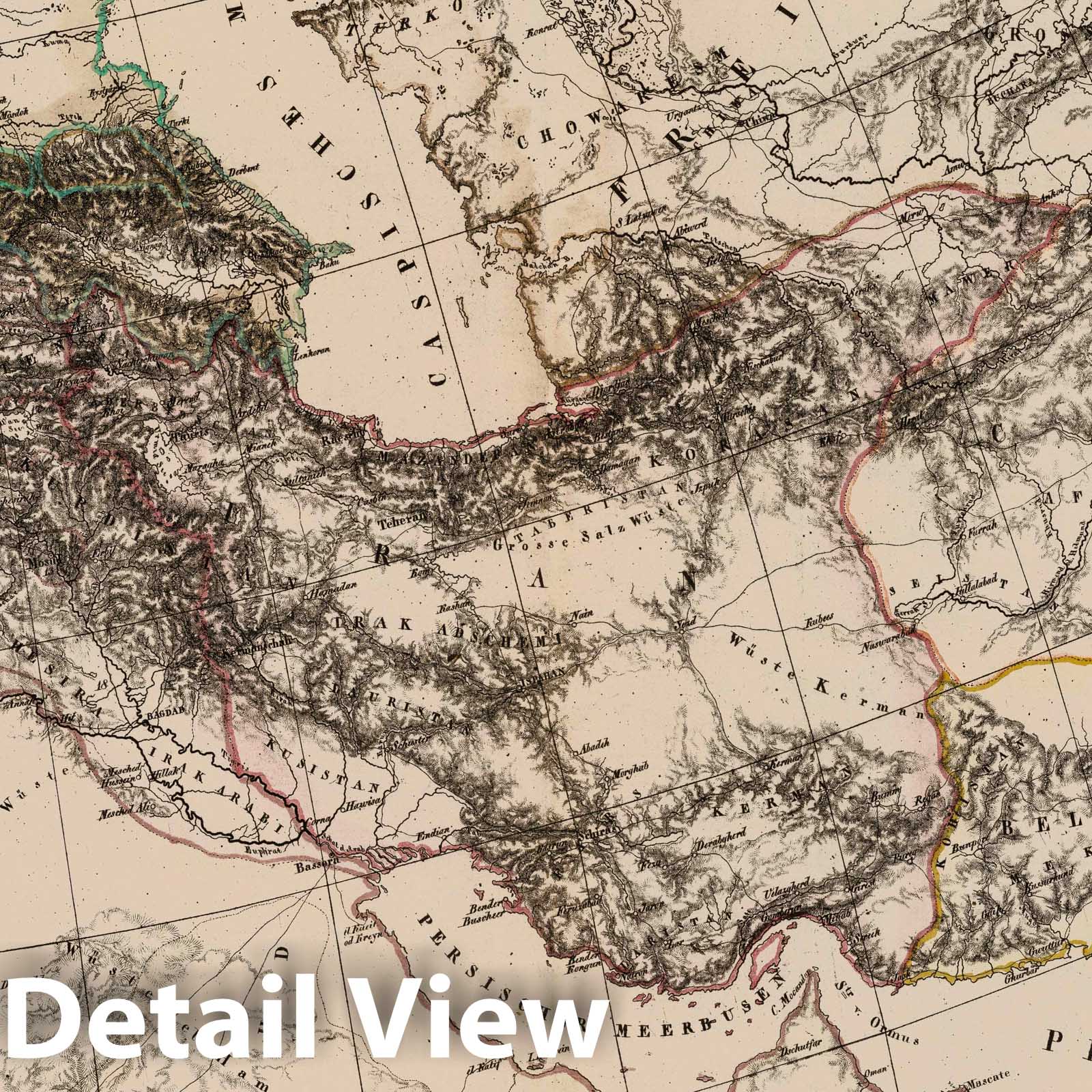 Historic Map : Saudi Arabia; Iraq; Iran; Afghanistan, Middle East 1825 Vom Bosphorus bis zu den Gangesquellen. Berlin 1925. von R.v.L. , Vintage Wall Art