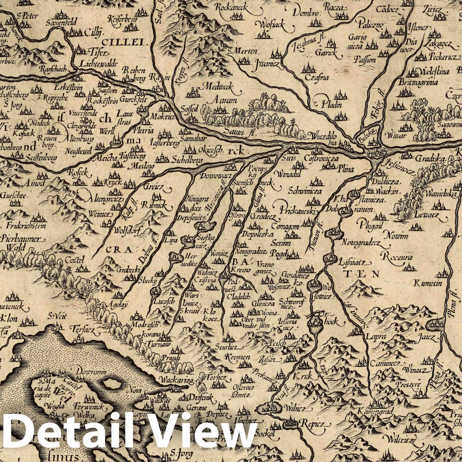 Historic Wall Map : Croatia, (103) Schlavoniae, Croatiae, Carniae, Istriae, Bosniae, 1608 Atlas , Vintage Wall Art