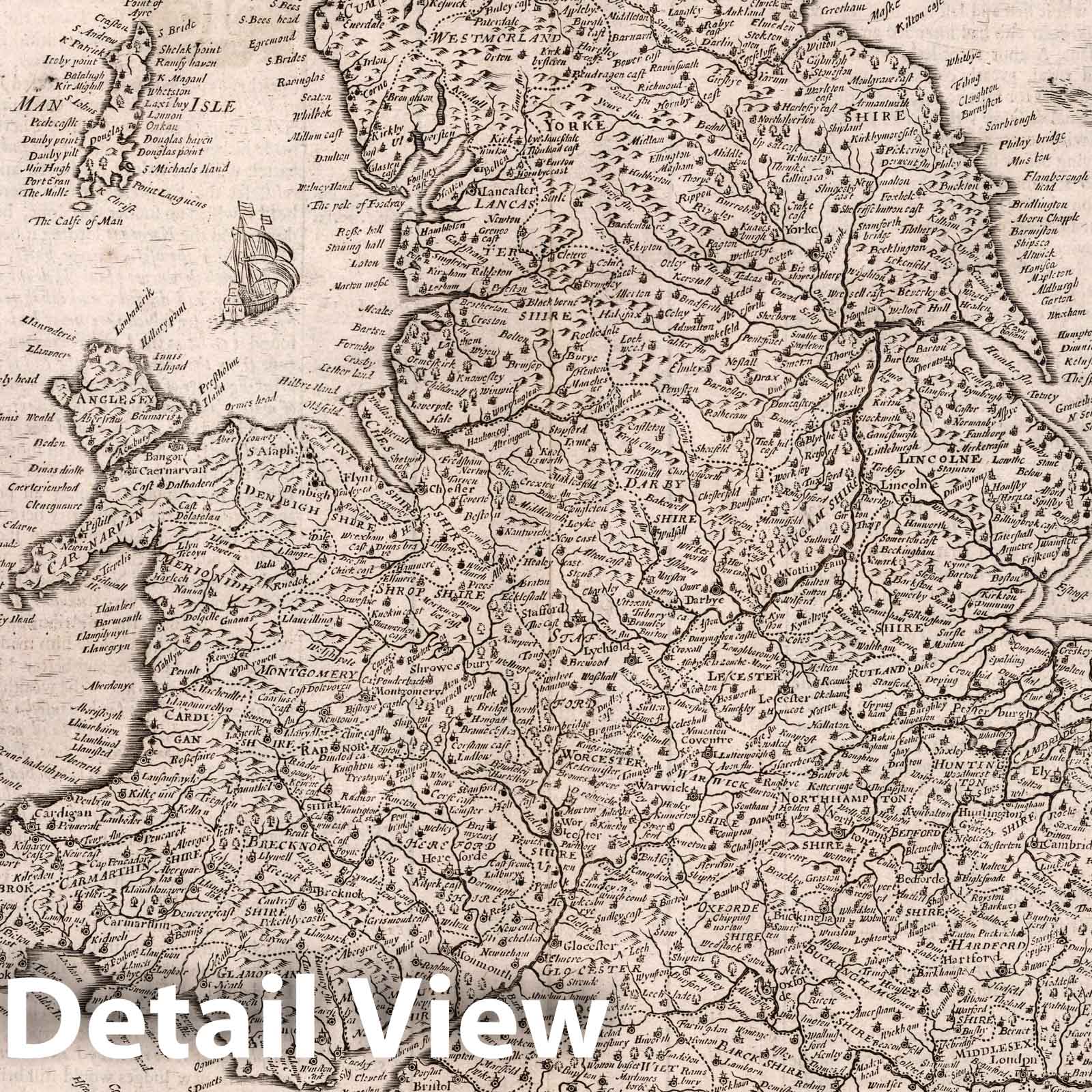 Historic Map : The Kingdome of England, 1676 Atlas - Vintage Wall Art