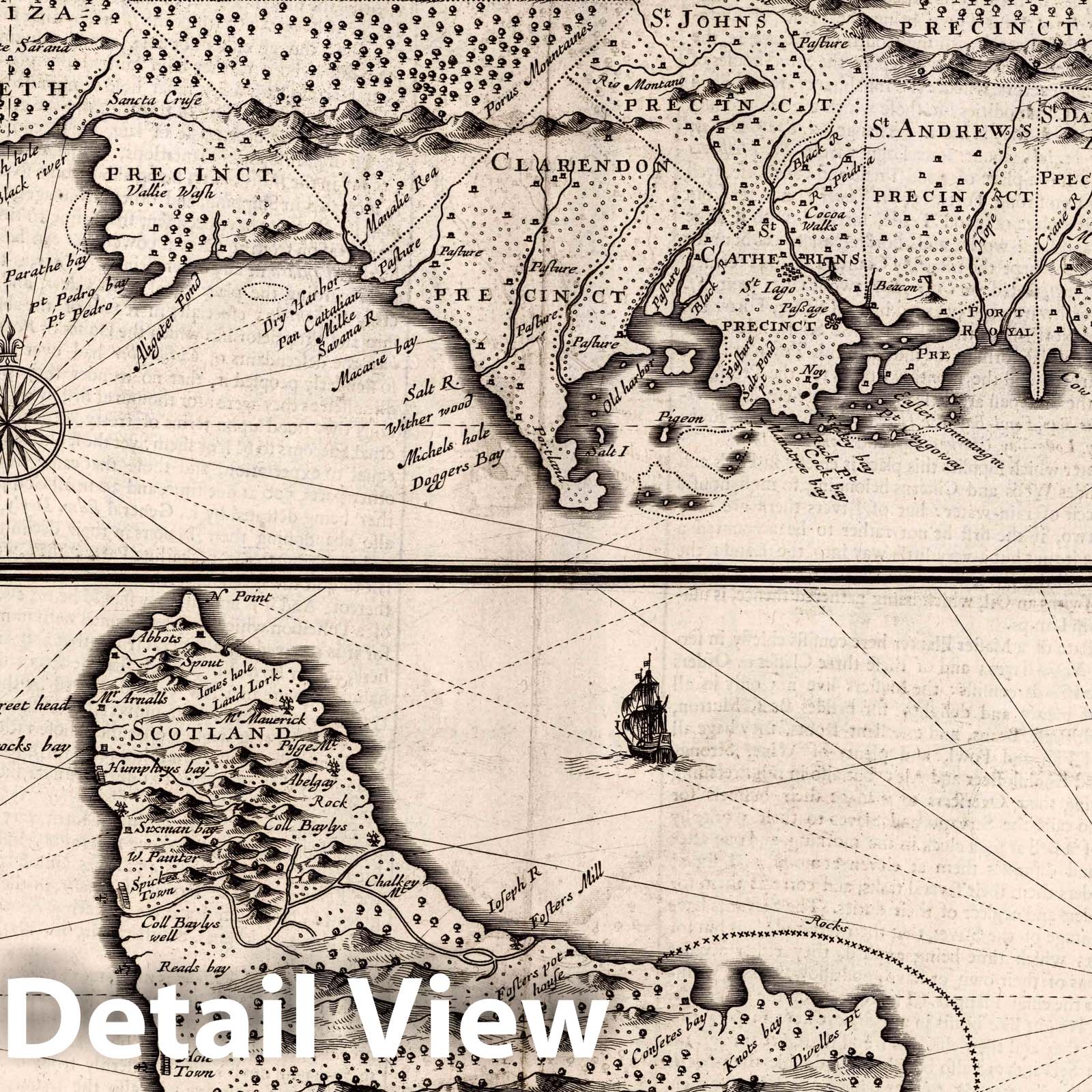 Historic Map : Jamaica. Barbados, 1676 Atlas - Vintage Wall Art