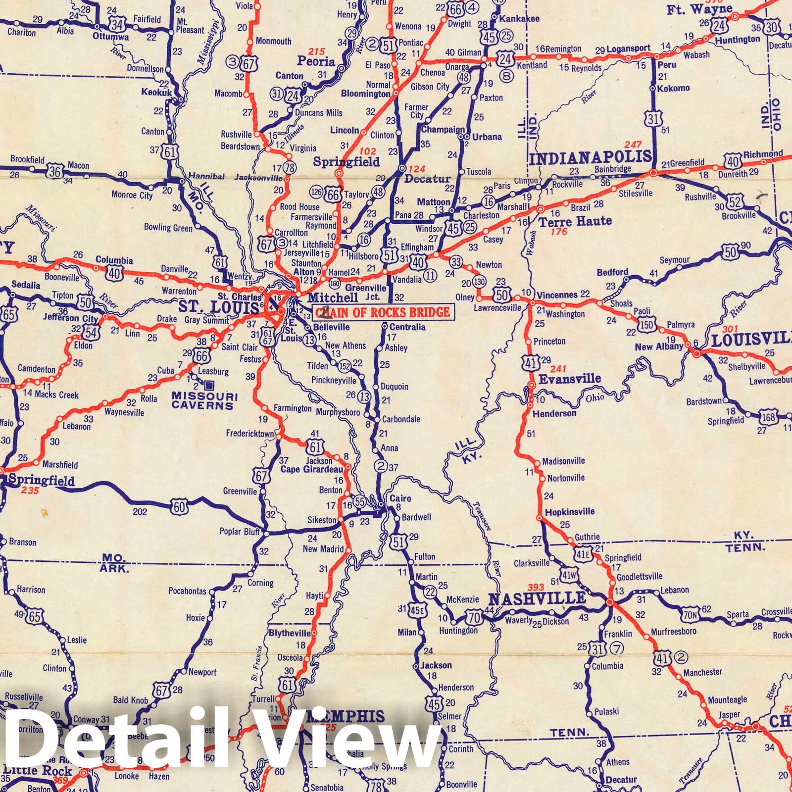 Historic Map : 1940 Auto Road map of Central United States - Vintage Wall Art