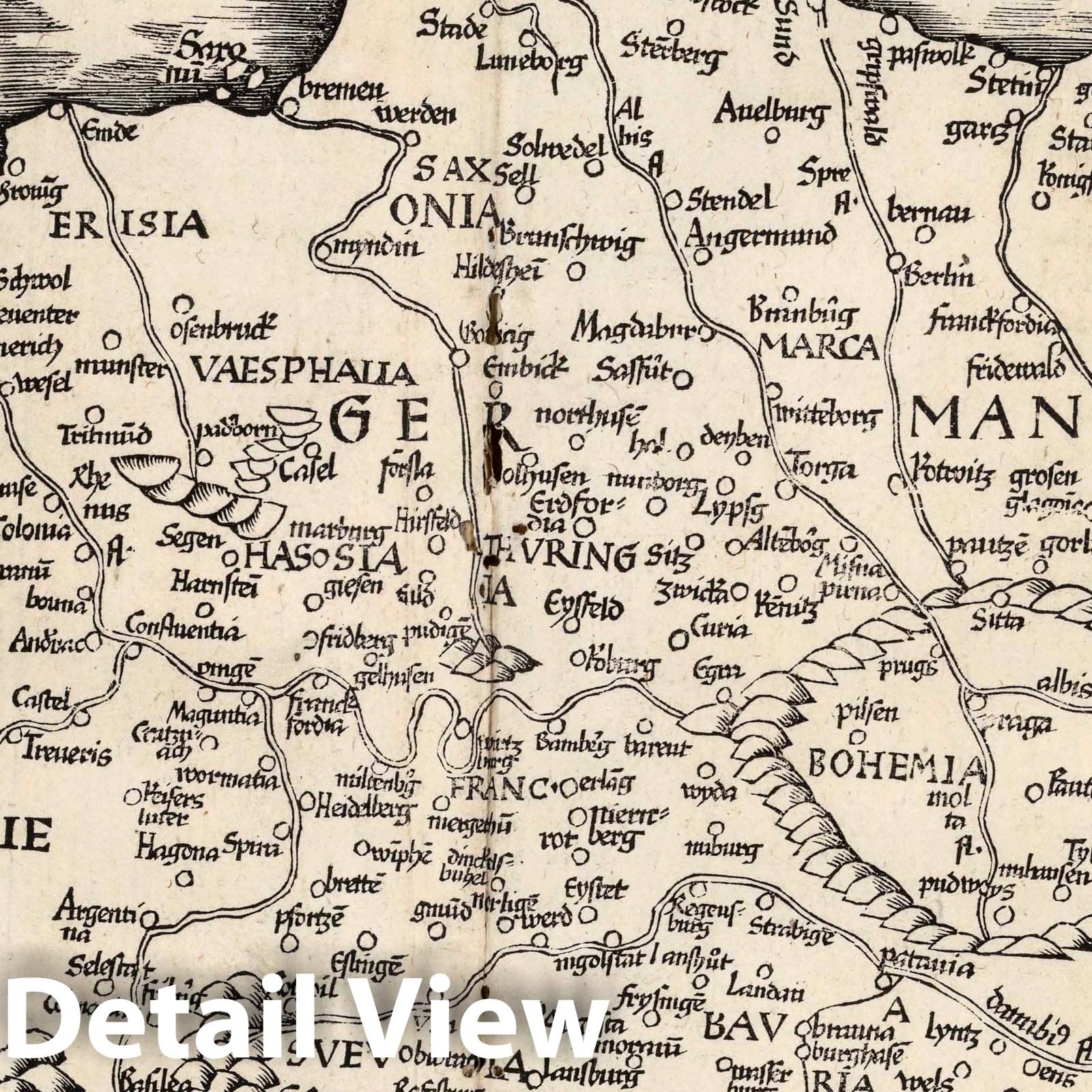 Historic Map : Germany, (Germania). De Boemia. Claudii Ptolemaei Alexandrini Geographicae , 1541, Vintage Wall Art