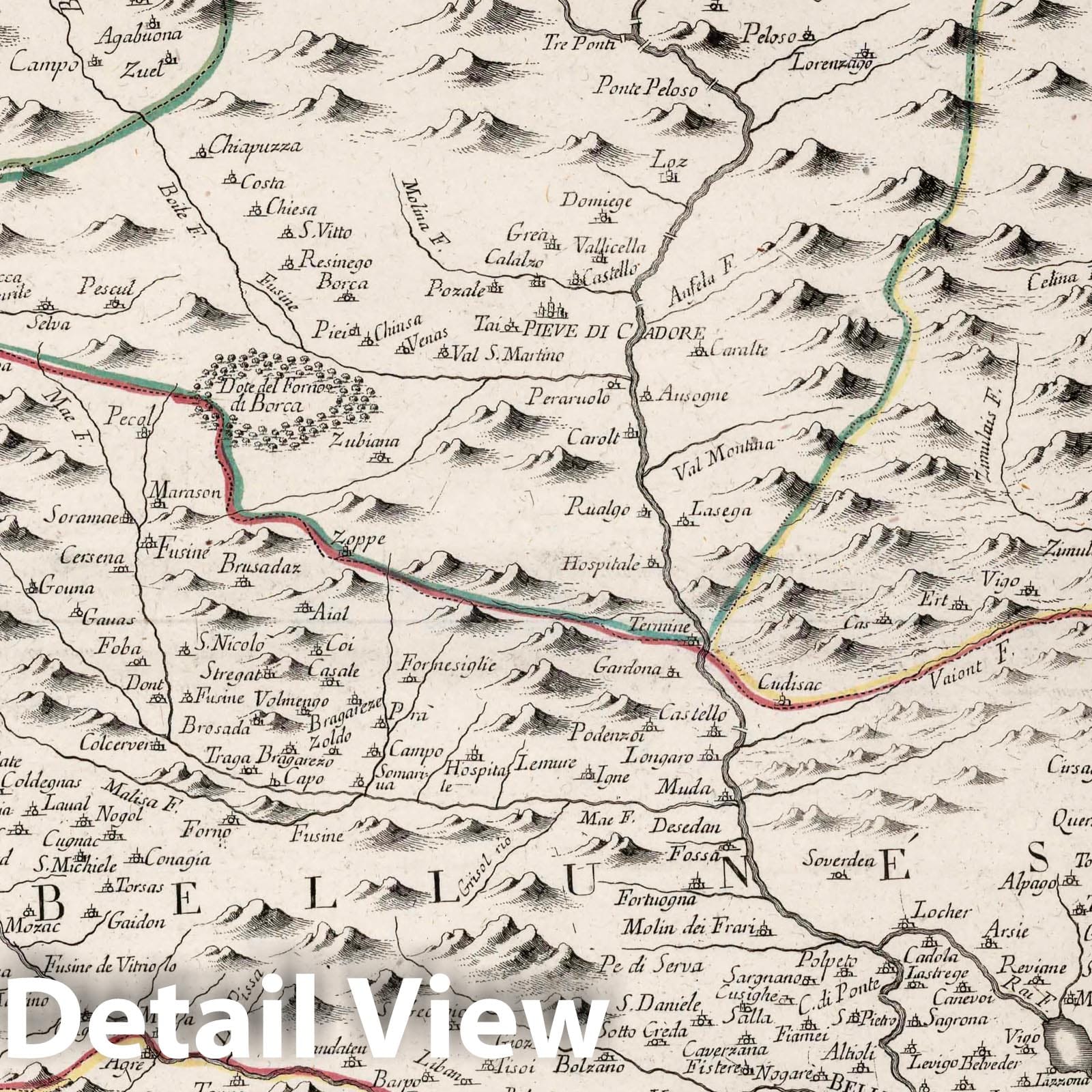 Historic Map : Belluno (Italy) 14. Le Bellunese, Le Feltrin et le Cadorin, 1777 Atlas , Vintage Wall Art