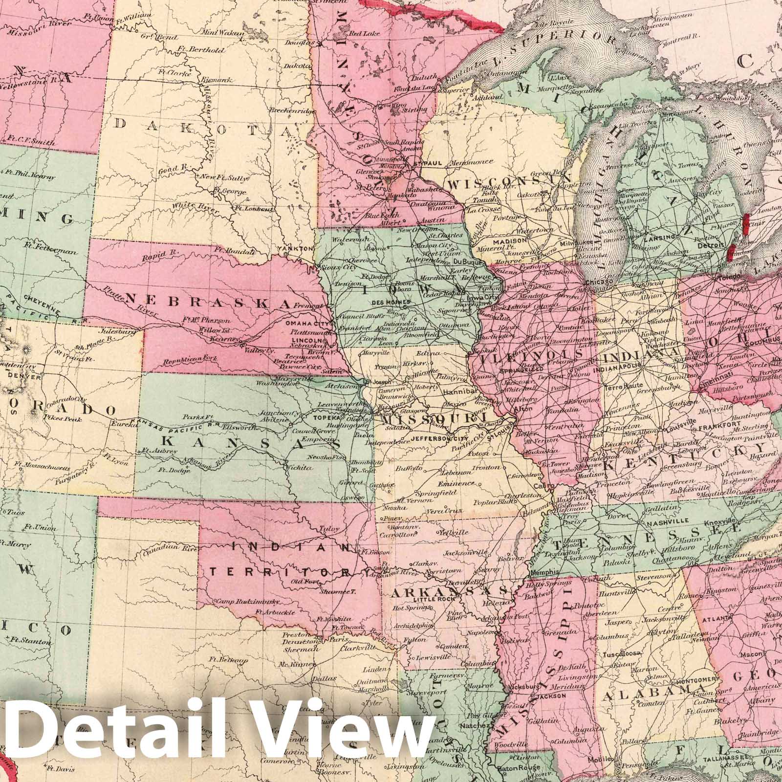 Historic Map : 1874 Rail Road map of The United States - Vintage Wall Art