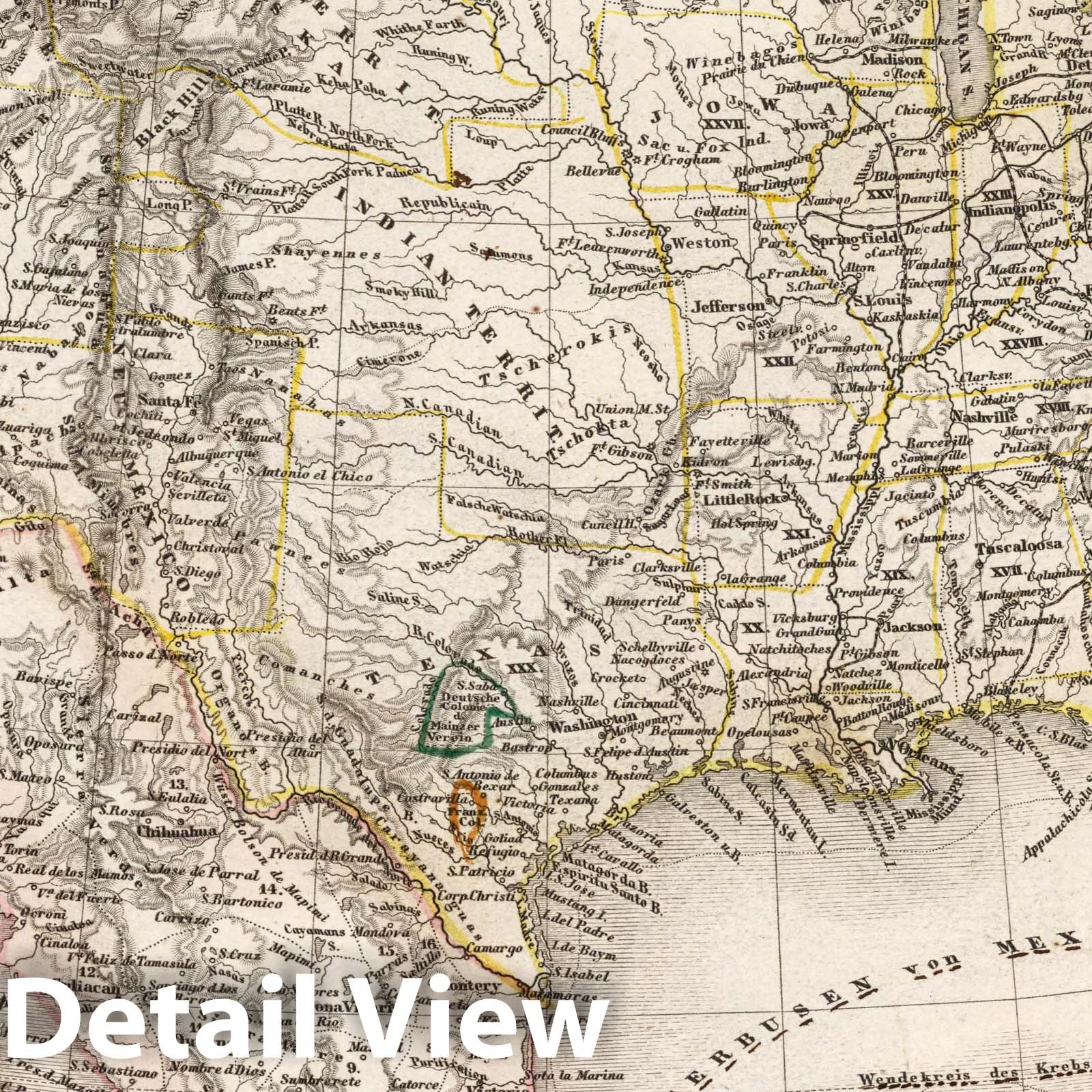 Historic Wall Map : United States, Vereinigte Staaten von Nord-America und Mexico , Vintage Wall Art