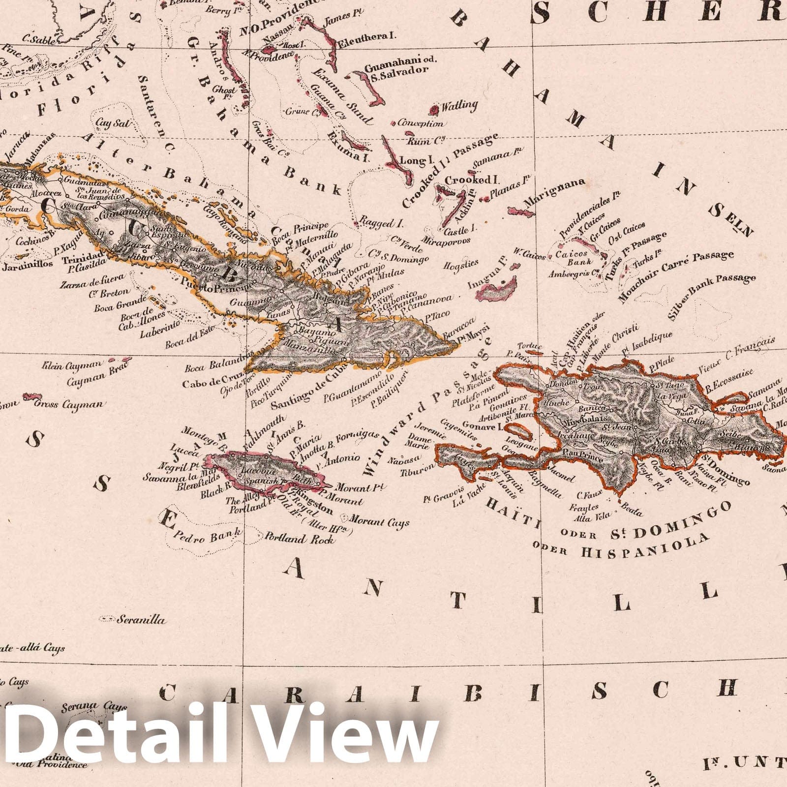 Historic Map : Caribbean, West Indies Westindische Inseln, 1847 Atlas , Vintage Wall Art