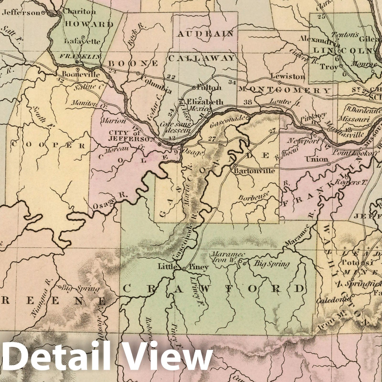 Historic Map : A New Map of Missouri with its Roads and Distances. By H.S. Tanner., 1836, Henry Schenk Tanner, Vintage Wall Art