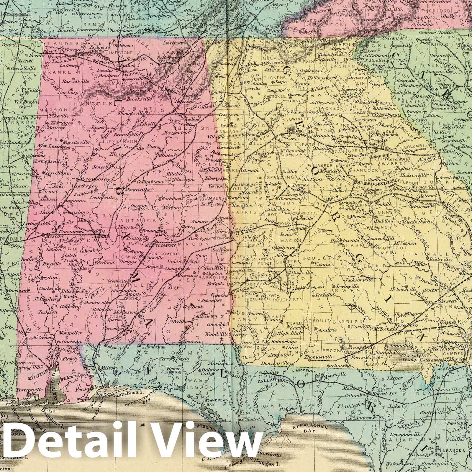 Historic Map : Southern Division of The United States. Drawn by J. Wells, N.Y, 1864 School Atlas - Vintage Wall Art