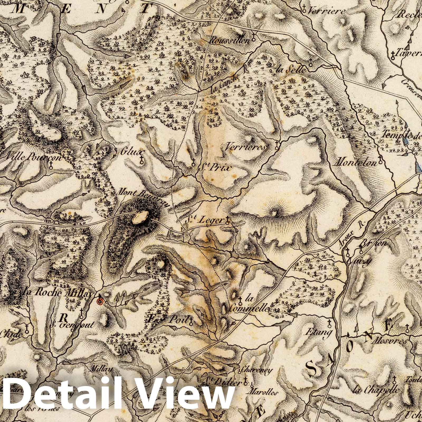 Historic Map : France, Morvan , France Carte des limites de l'ancienne terre du Morvan, 1827, Vintage Wall Art