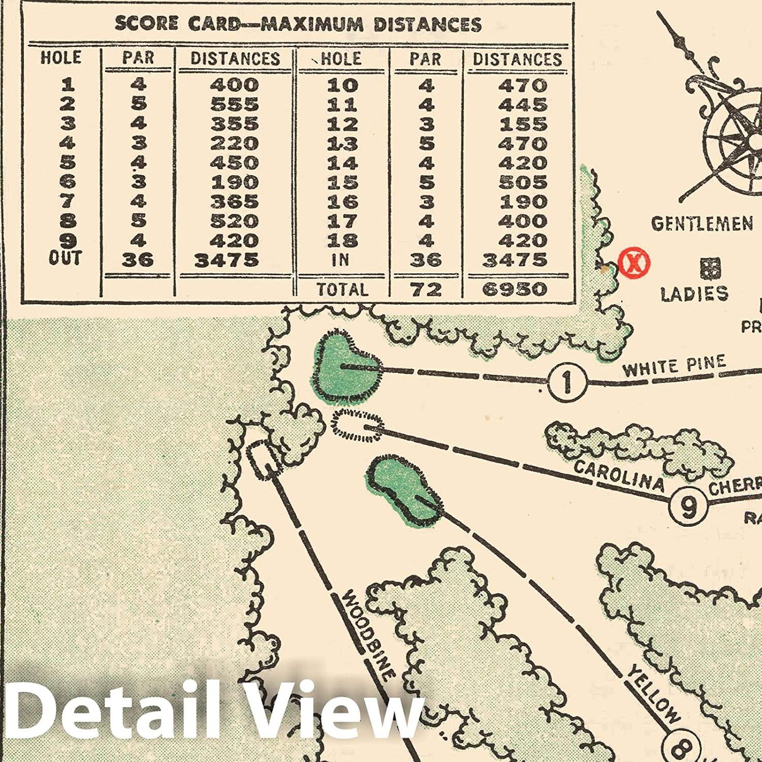Historic Golf Course Map - Augusta National Golf Club Course, 1954 - Vintage Wall Art
