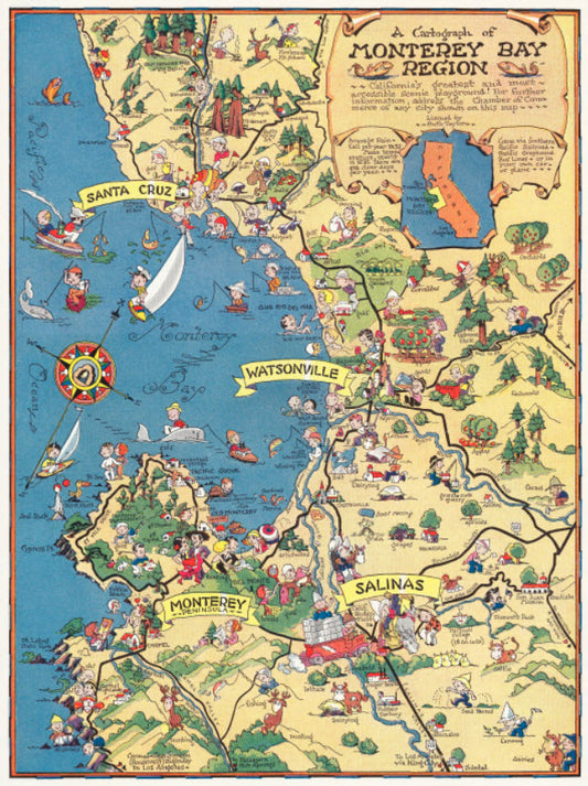 Monterey Bay Region, California - Pictorial Map, 1932