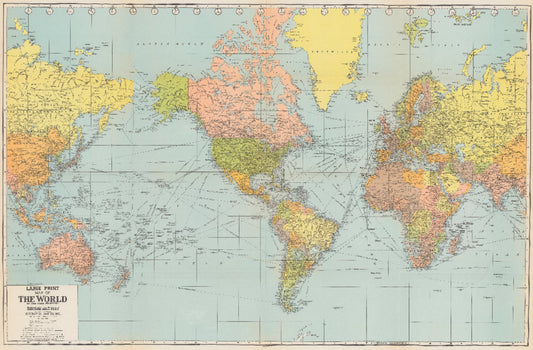 Vintage 1946 World Map Wall Art, Alexander Gross, Post WWII Map Print