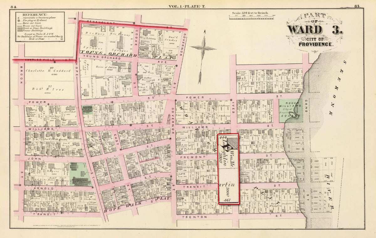 Historic Map : City Atlas of Providence Rhode Island by Wards, Volume I, Providence 1875 Plate T, custom outline
