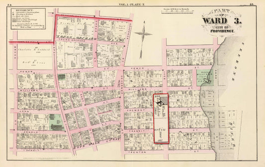 Historic Map : City Atlas of Providence Rhode Island by Wards, Volume I, Providence 1875 Plate T, custom outline