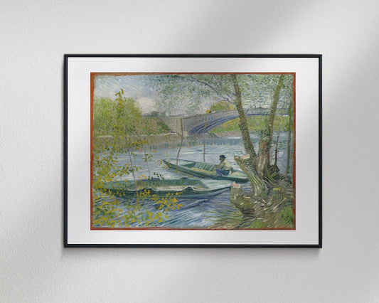 Art Print : Fishing in Spring, the Pont de Clichy (AsniÃ¨res), Vincent Van Gogh, c 1899, Vintage Wall Decor :