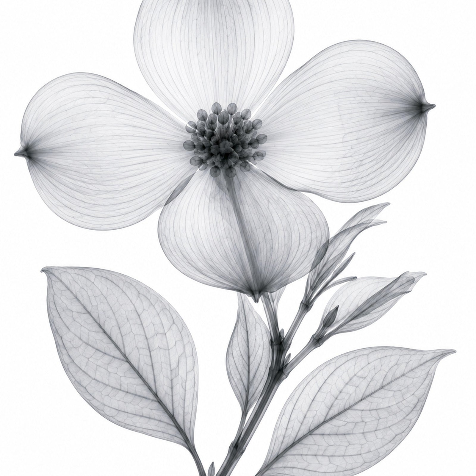 Flowering Dogwood X-Ray Botanical Art Print | Cornus florida | Scientific Floral Wall Art