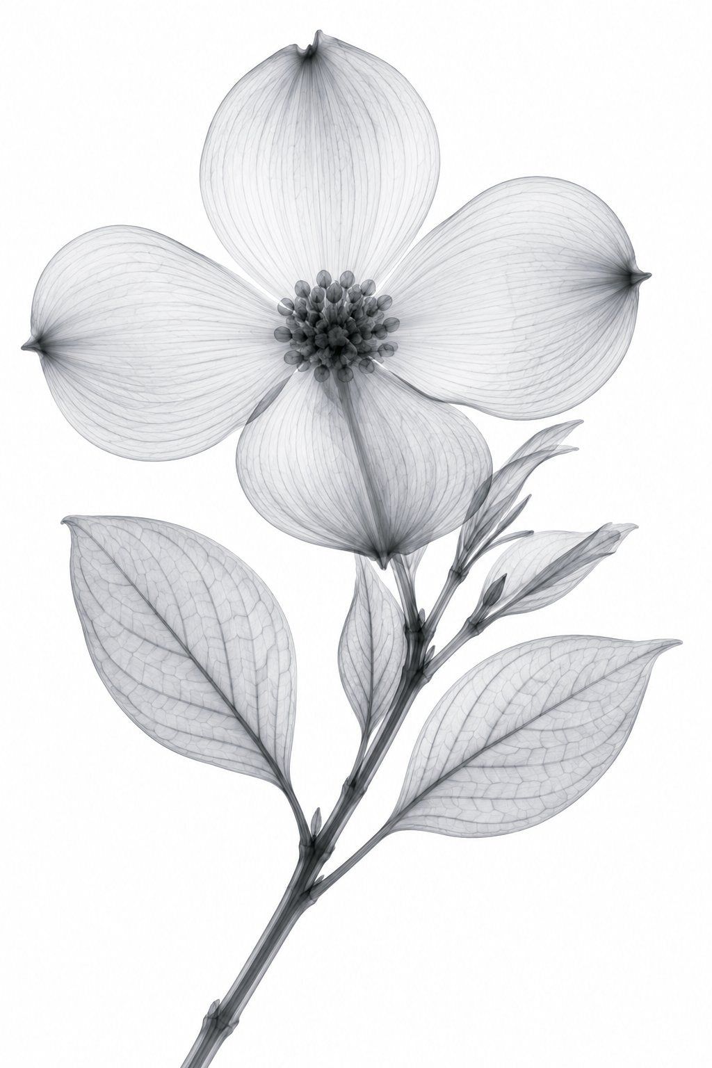 Flowering Dogwood X-Ray Botanical Art Print | Cornus florida | Scientific Floral Wall Art