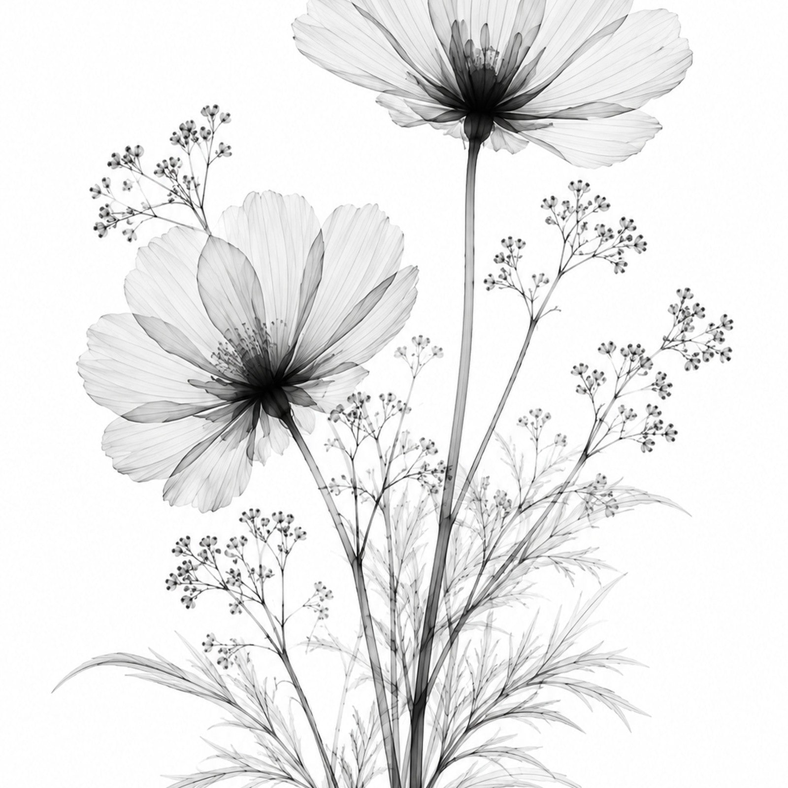 Iceland Poppy X-Ray Botanical Art Print | Papaver nudicaule | Scientific Floral Wall Art