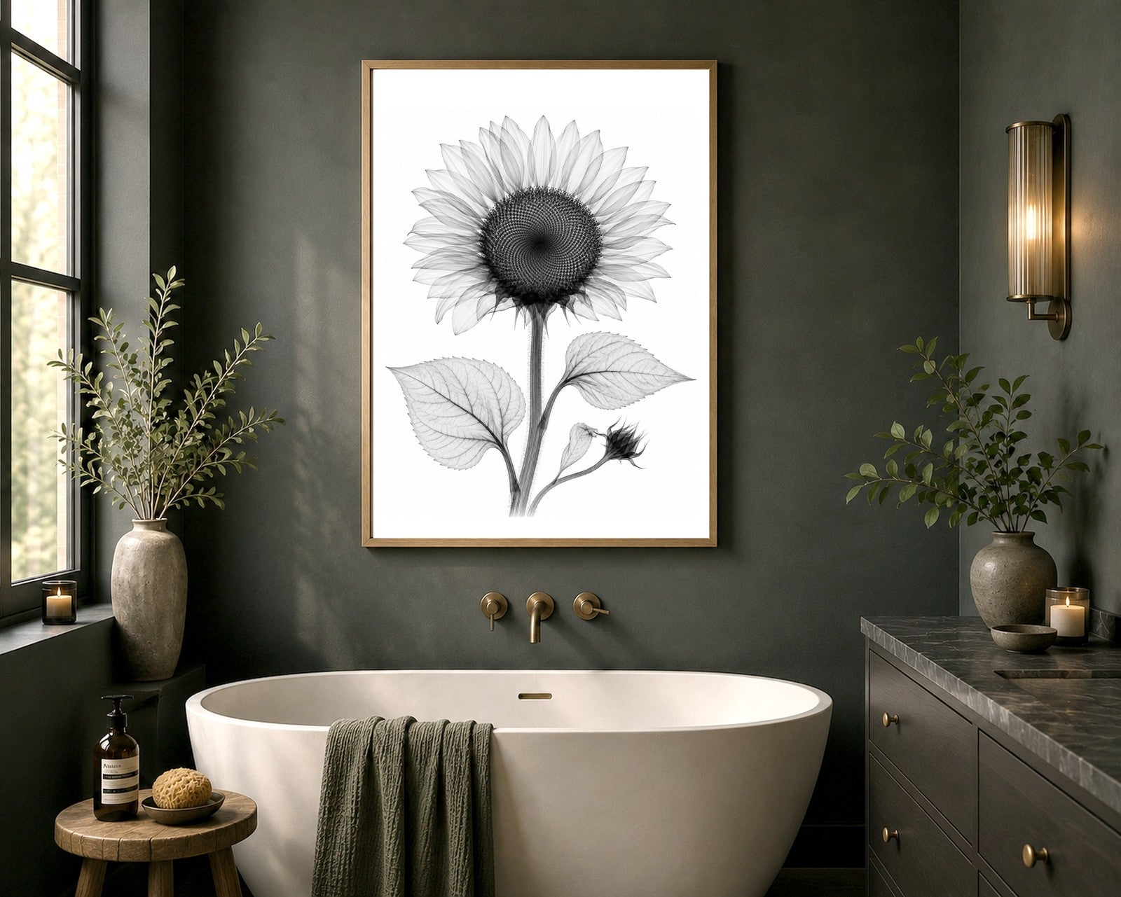 Sunflower X-Ray Botanical Art Print | Helianthus annuus | Scientific Floral Wall Art