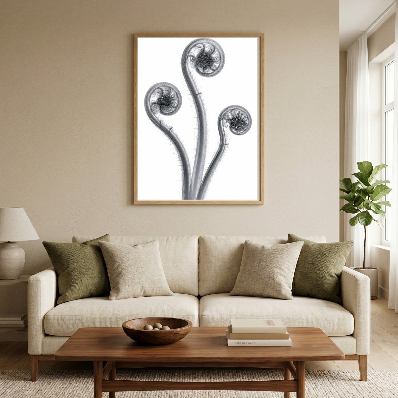 Fiddleheads Trio (Left Curl) X-Ray Botanical Art Print | Matteuccia struthiopteris | Scientific Floral Wall Art