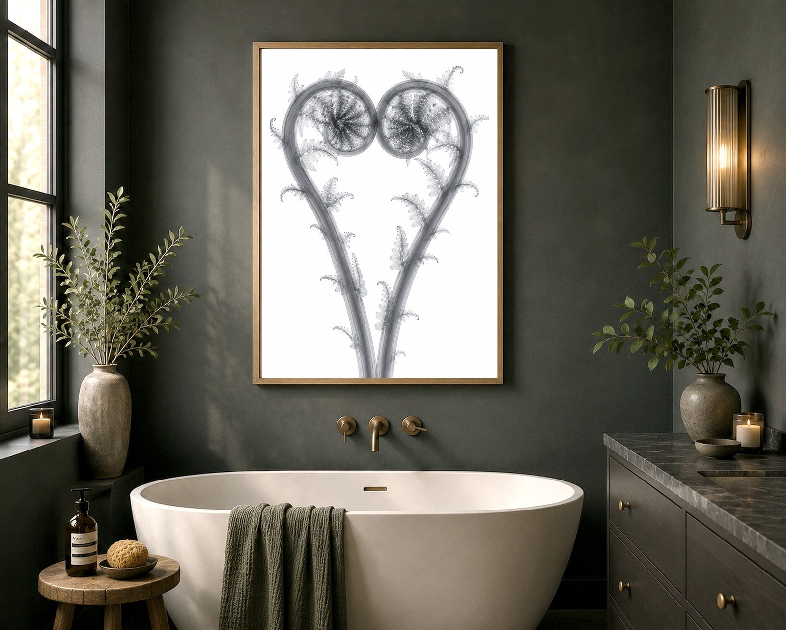 Eternal Embrace Fiddlehead X-Ray Style Art Print | Polystichum munitum Botanical Wall Decor | Portrait Black & White Fine Art | Museum Style Fine Art
