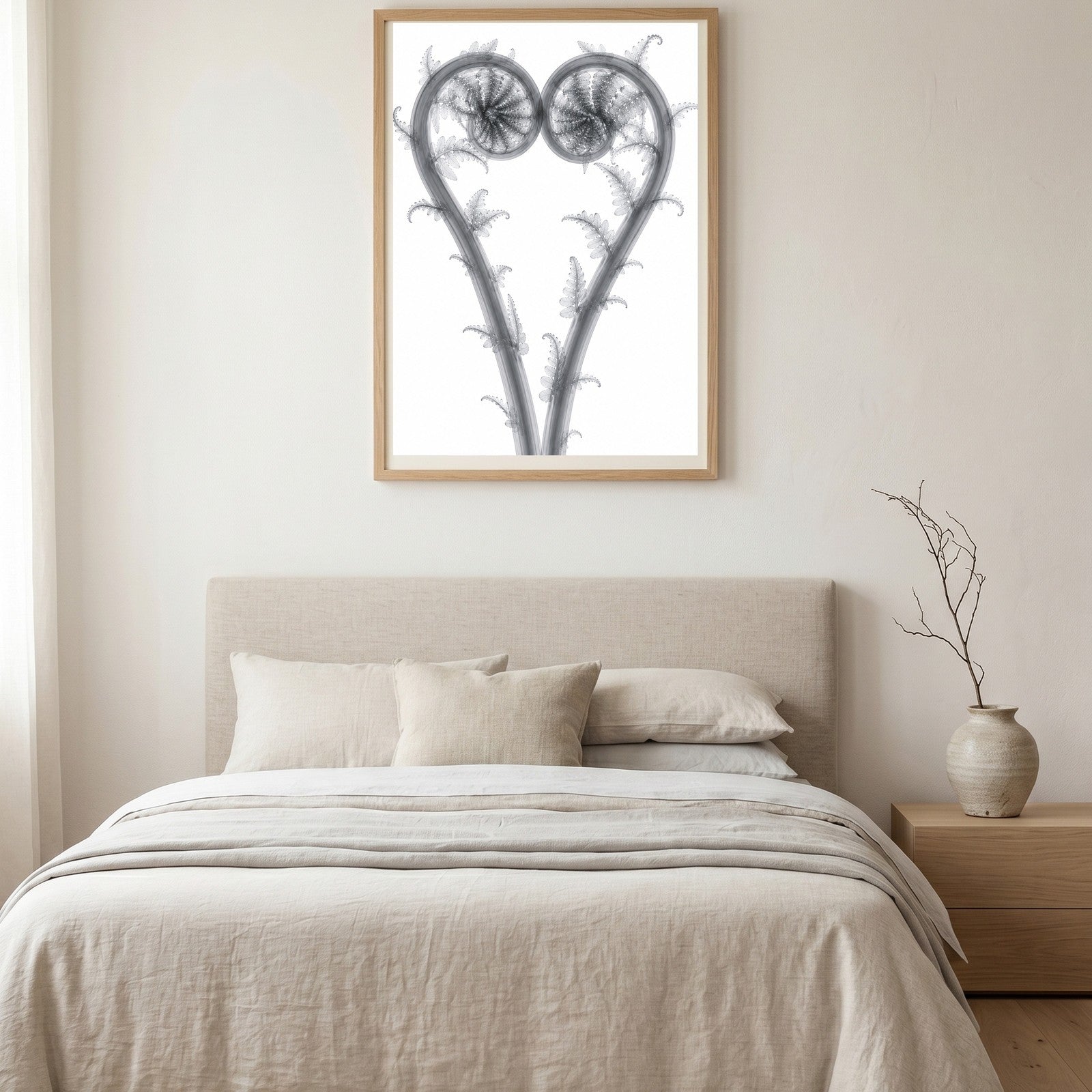 Eternal Embrace Fiddlehead X-Ray Style Art Print | Polystichum munitum Botanical Wall Decor | Portrait Black & White Fine Art | Museum Style Fine Art