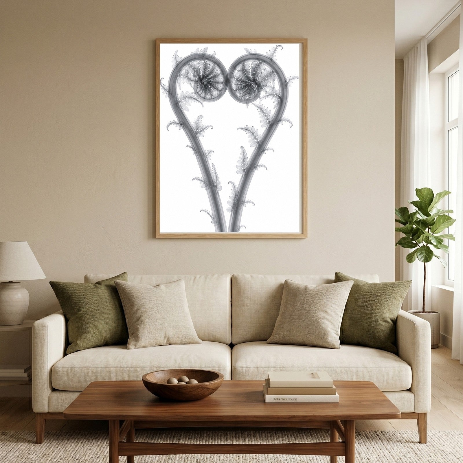 Eternal Embrace Fiddlehead X-Ray Style Art Print | Polystichum munitum Botanical Wall Decor | Portrait Black & White Fine Art | Museum Style Fine Art