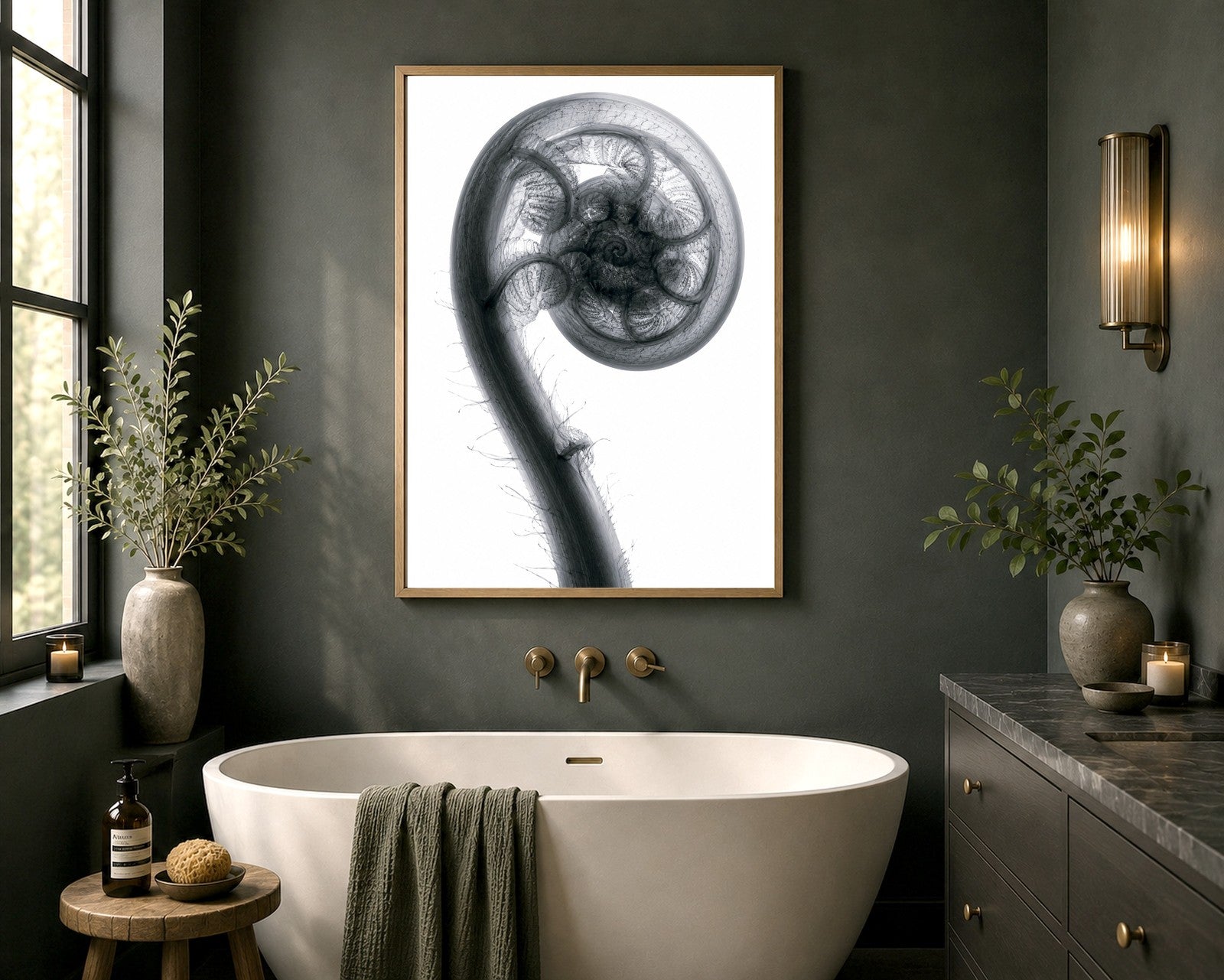 Fiddlehead Fern X-Ray Botanical Art Print | Matteuccia struthiopteris | Scientific Floral Wall Art