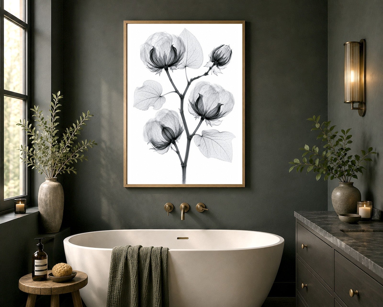 Cotton Branch X-Ray Botanical Art Print | Gossypium hirsutum | Scientific Floral Wall Art