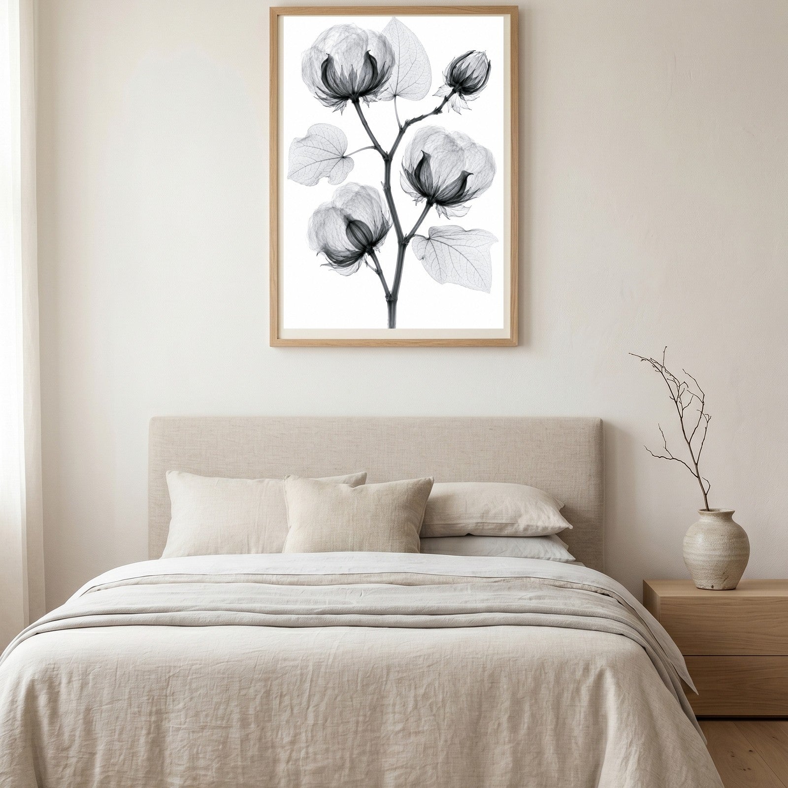Cotton Branch X-Ray Botanical Art Print | Gossypium hirsutum | Scientific Floral Wall Art