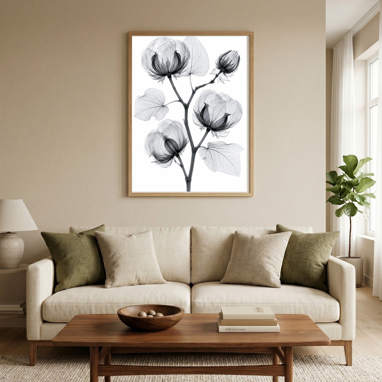 Cotton Branch X-Ray Botanical Art Print | Gossypium hirsutum | Scientific Floral Wall Art