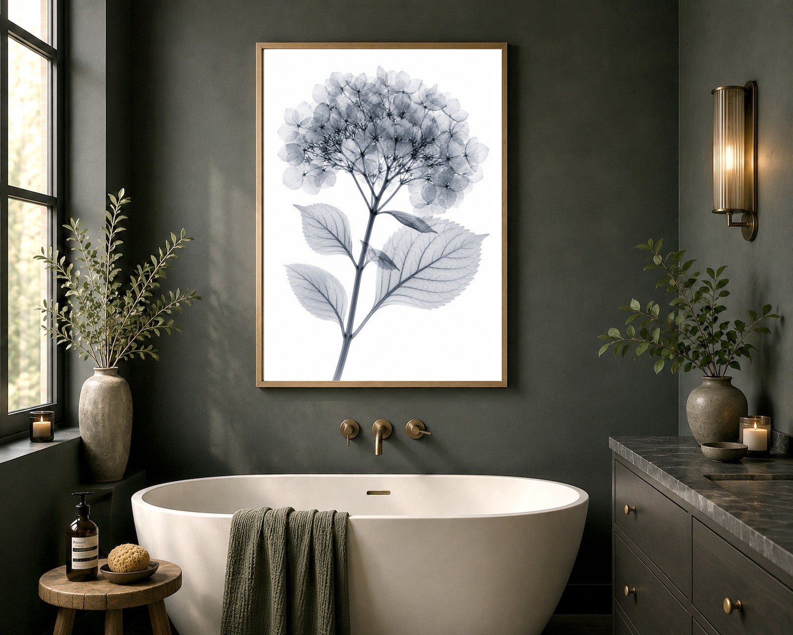 Bigleaf Hydrangea X-Ray Botanical Art Print | Hydrangea macrophylla | Scientific Floral Wall Art