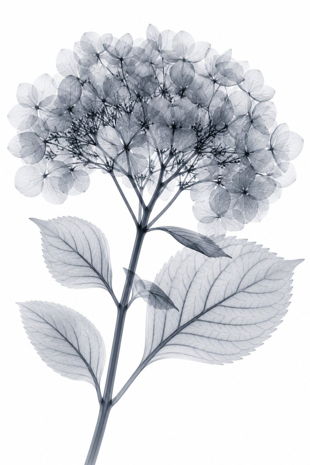 Bigleaf Hydrangea X-Ray Botanical Art Print | Hydrangea macrophylla | Scientific Floral Wall Art