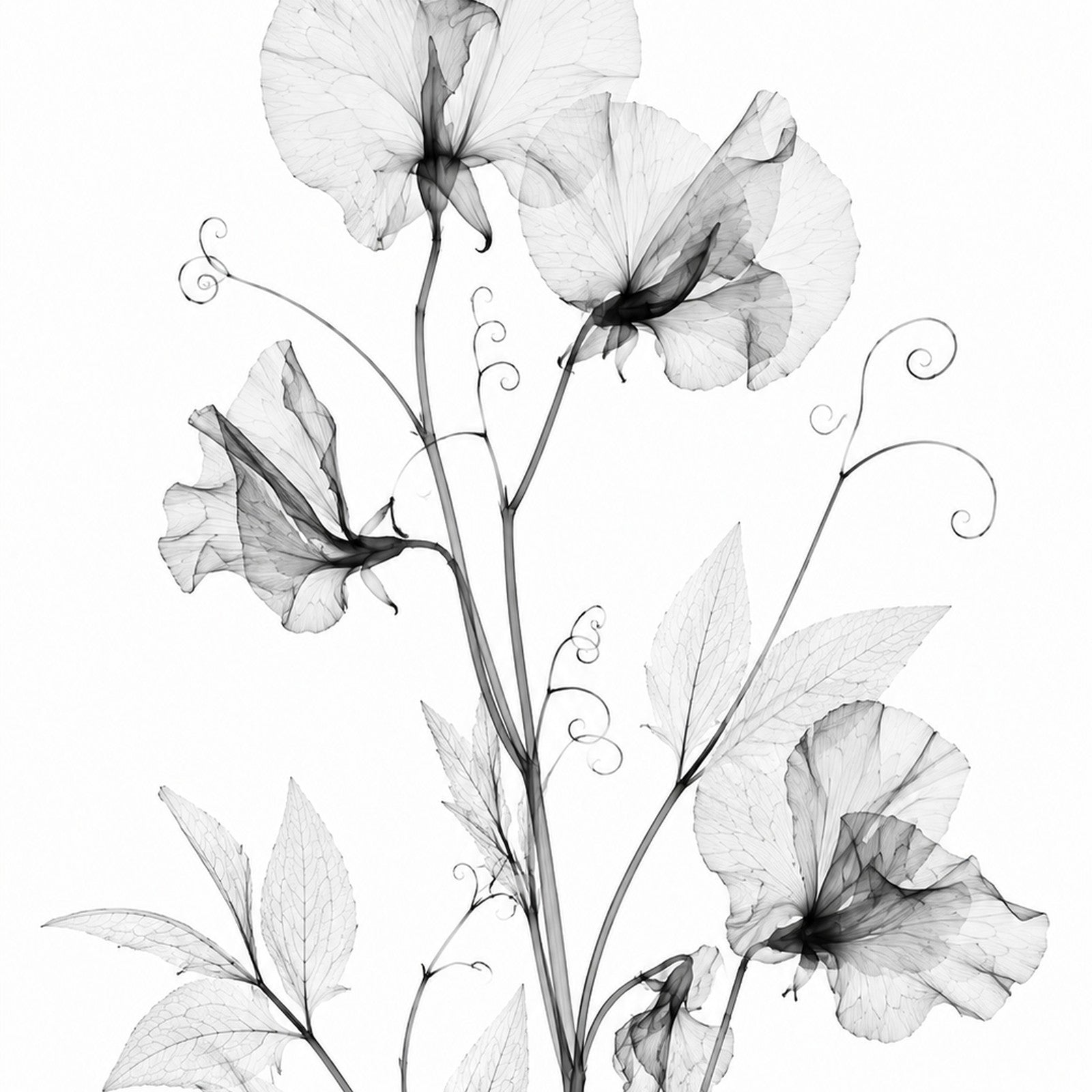 Sweet Pea X-Ray Botanical Art Print | Lathyrus odoratus | Scientific Floral Wall Art