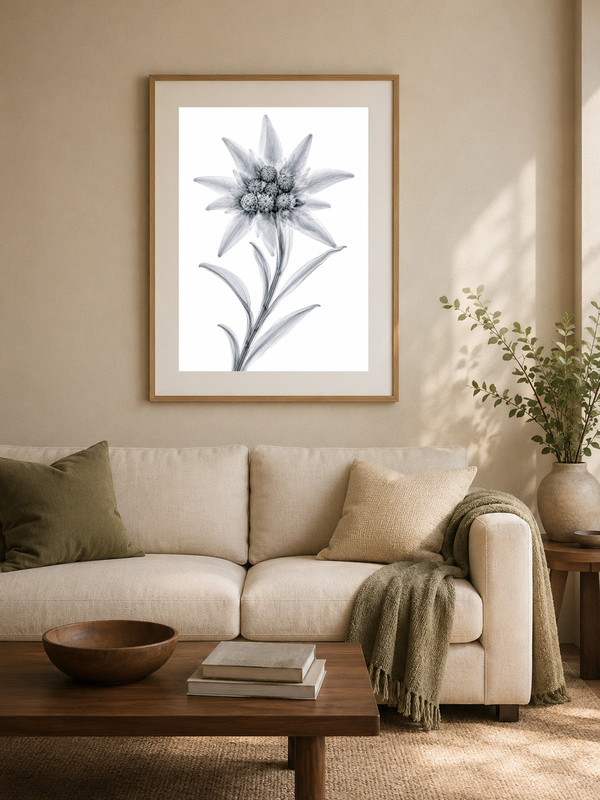 Edelweiss X-Ray Style Art Print | Leontopodium alpinum Botanical Wall Decor | Black & White Fine Art | Museum Style Fine Art