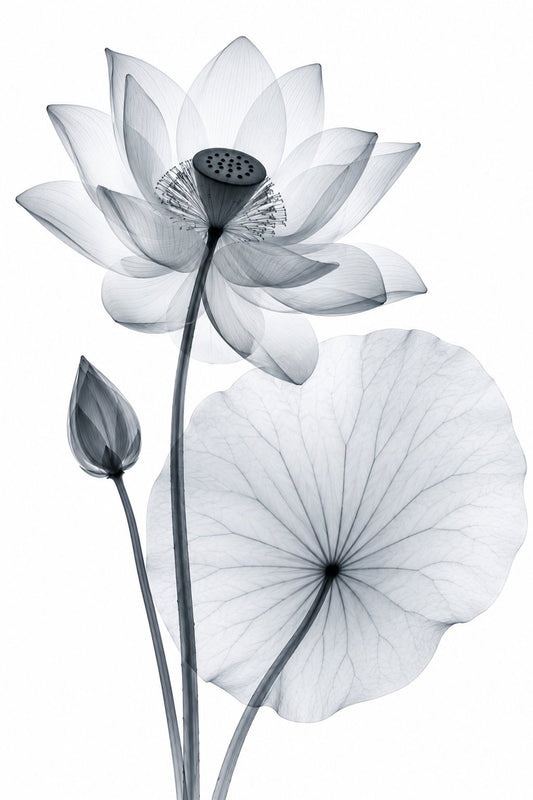 Sacred Lotus X-Ray Botanical Art Print | Nelumbo nucifera | Scientific Floral Wall Art