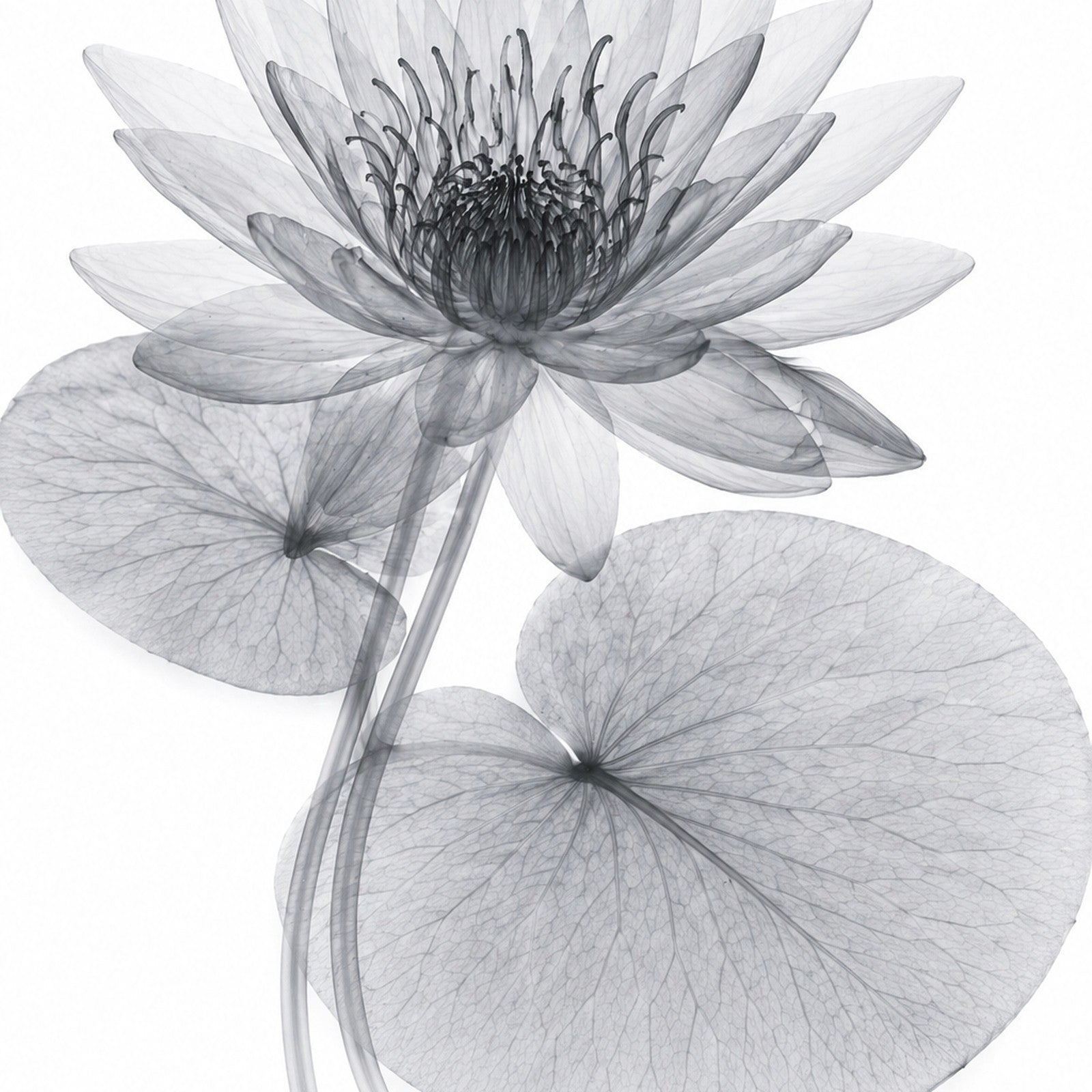 White Water Lily II X-Ray Botanical Art Print | Nymphaea alba | Scientific Floral Wall Art