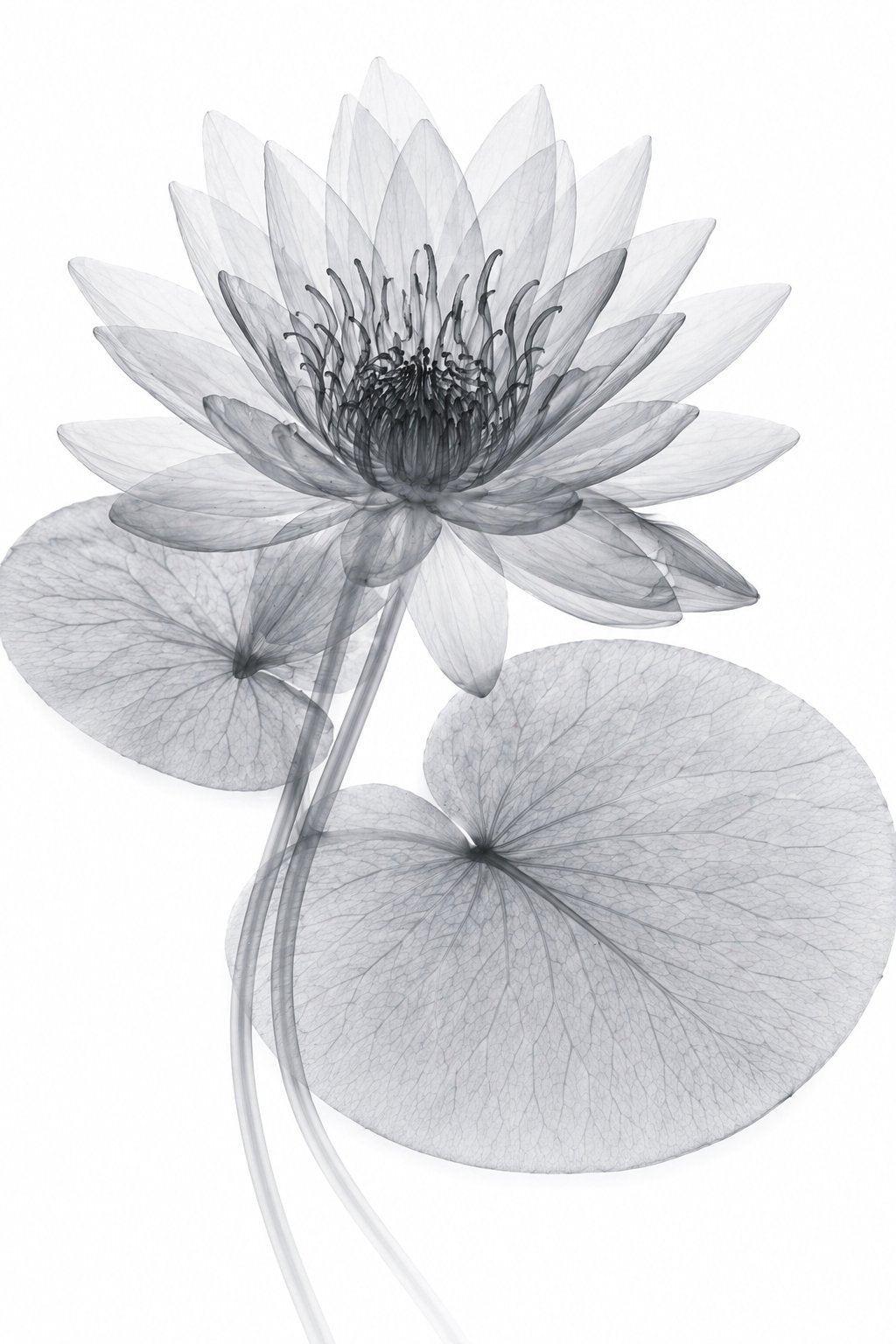 White Water Lily II X-Ray Botanical Art Print | Nymphaea alba | Scientific Floral Wall Art
