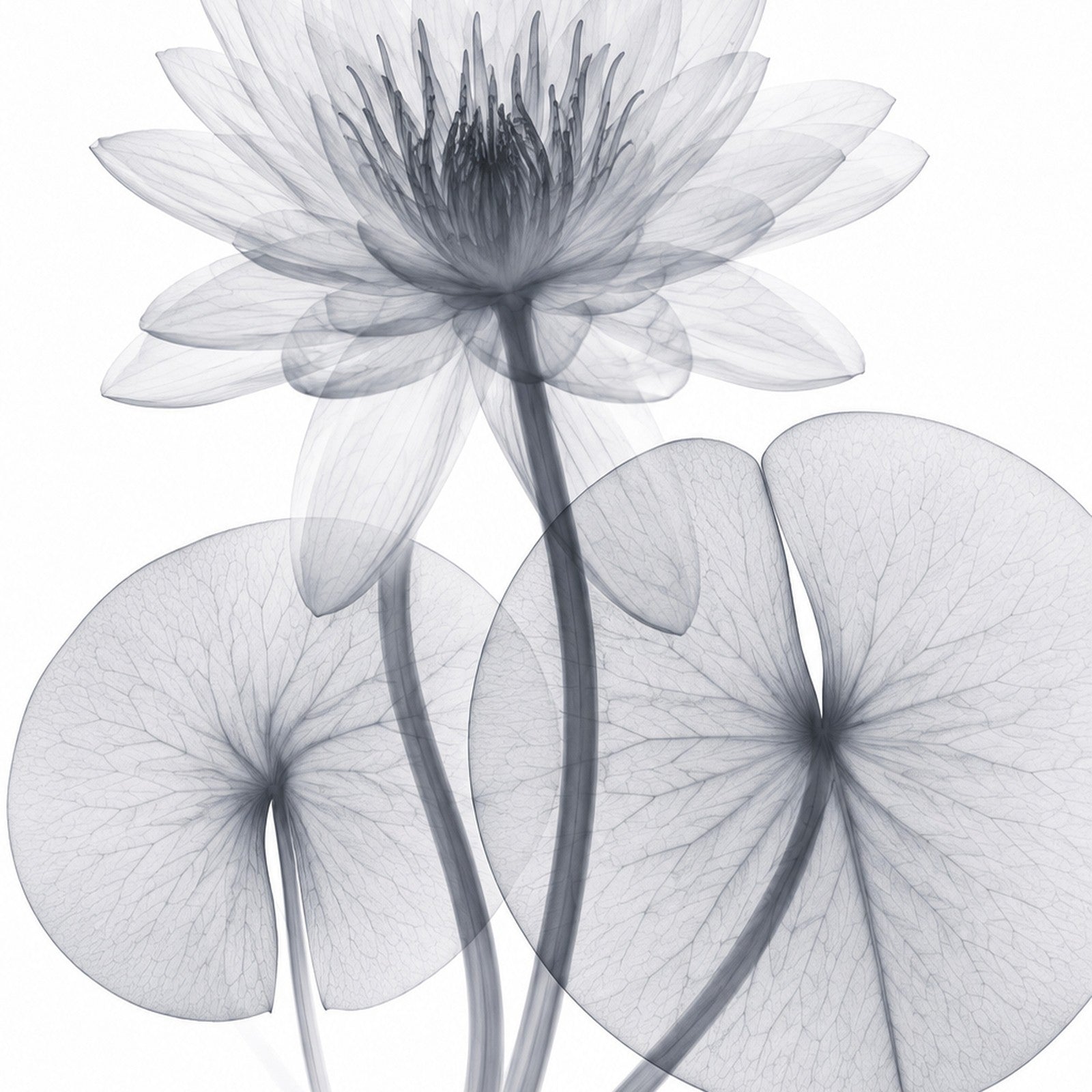 White Water Lily III X-Ray Botanical Art Print | Nymphaea alba | Scientific Floral Wall Art