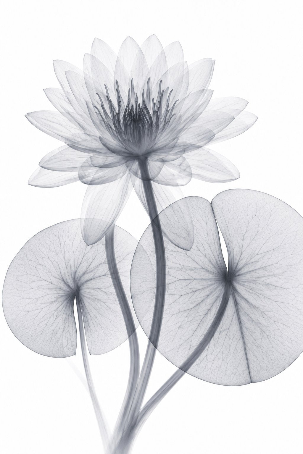 White Water Lily III X-Ray Botanical Art Print | Nymphaea alba | Scientific Floral Wall Art