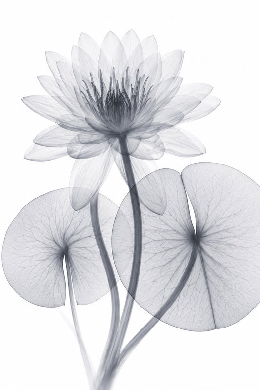 White Water Lily III X-Ray Botanical Art Print | Nymphaea alba | Scientific Floral Wall Art