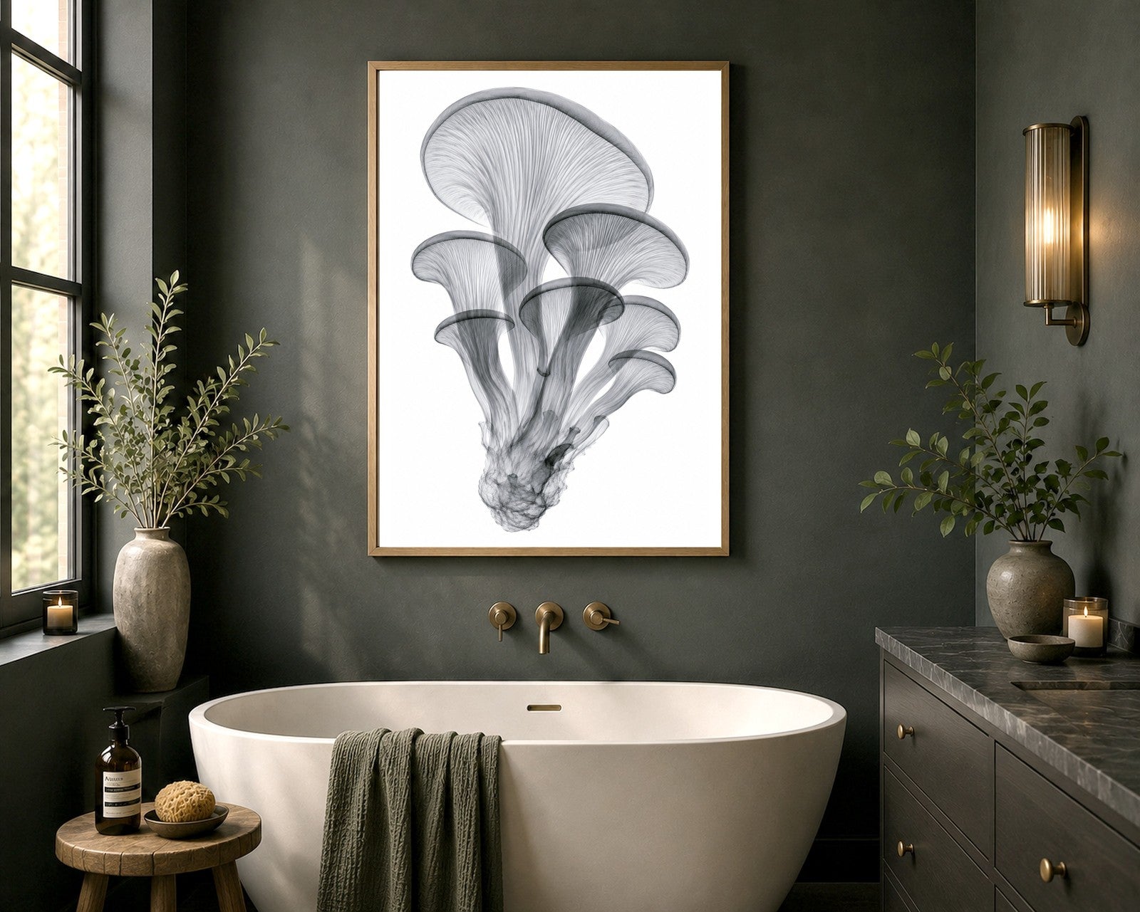 Oyster Mushroom Cluster X-Ray Botanical Art Print | Pleurotus ostreatus | Scientific Floral Wall Art