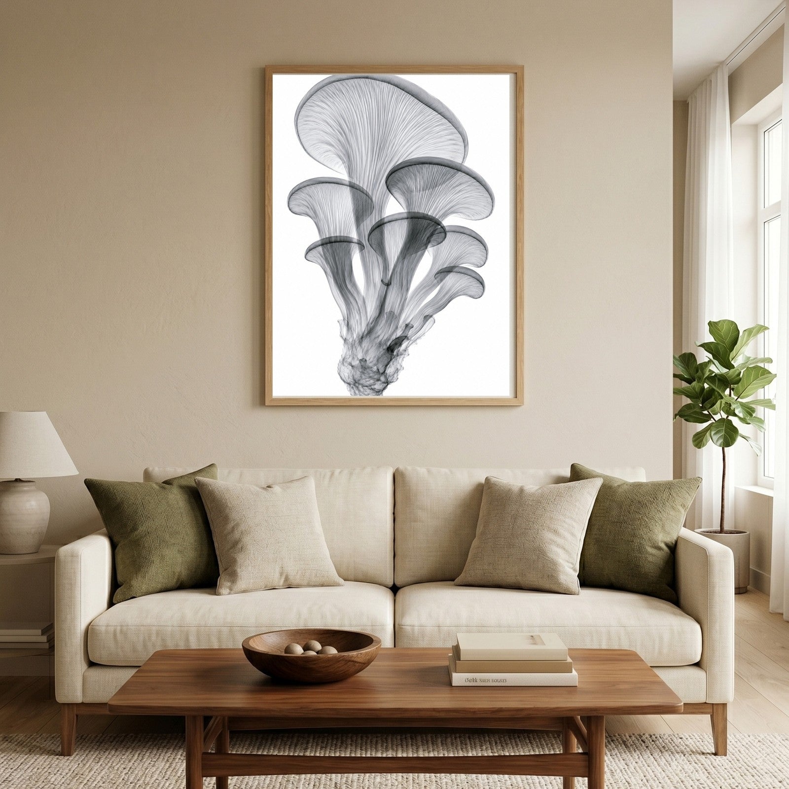 Oyster Mushroom Cluster X-Ray Botanical Art Print | Pleurotus ostreatus | Scientific Floral Wall Art