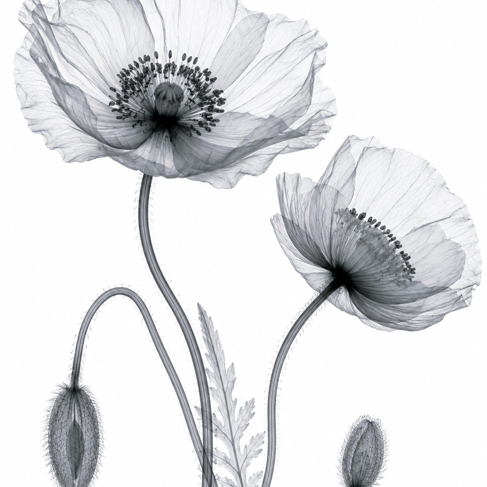 Iceland Poppy Close-Up X-Ray Botanical Art Print | Papaver nudicaule | Scientific Floral Wall Art