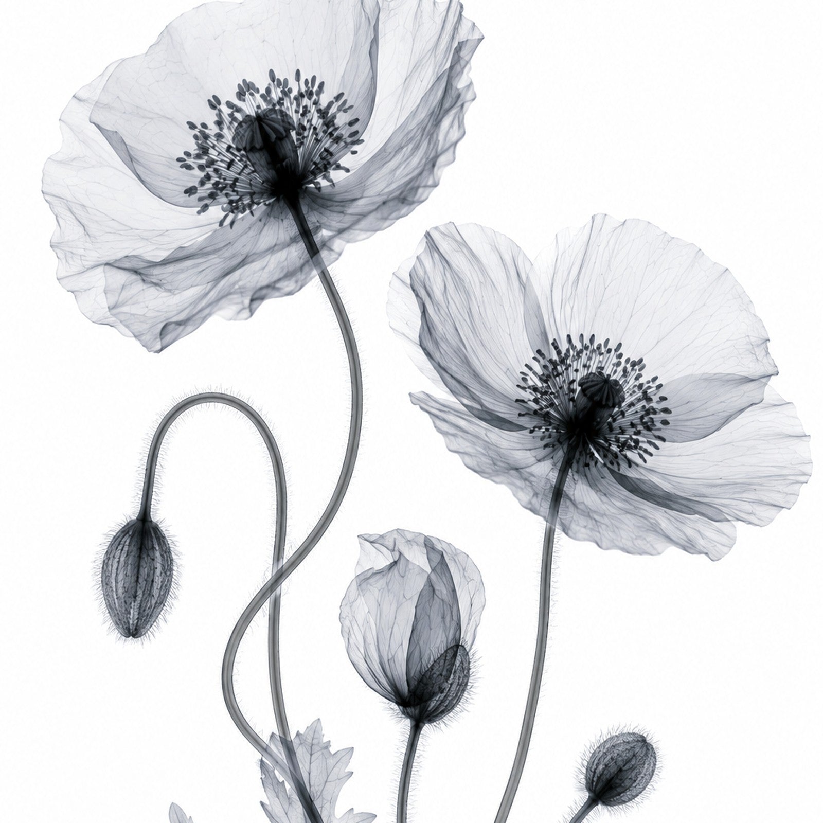 Iceland Poppy II X-Ray Botanical Art Print | Papaver nudicaule | Scientific Floral Wall Art