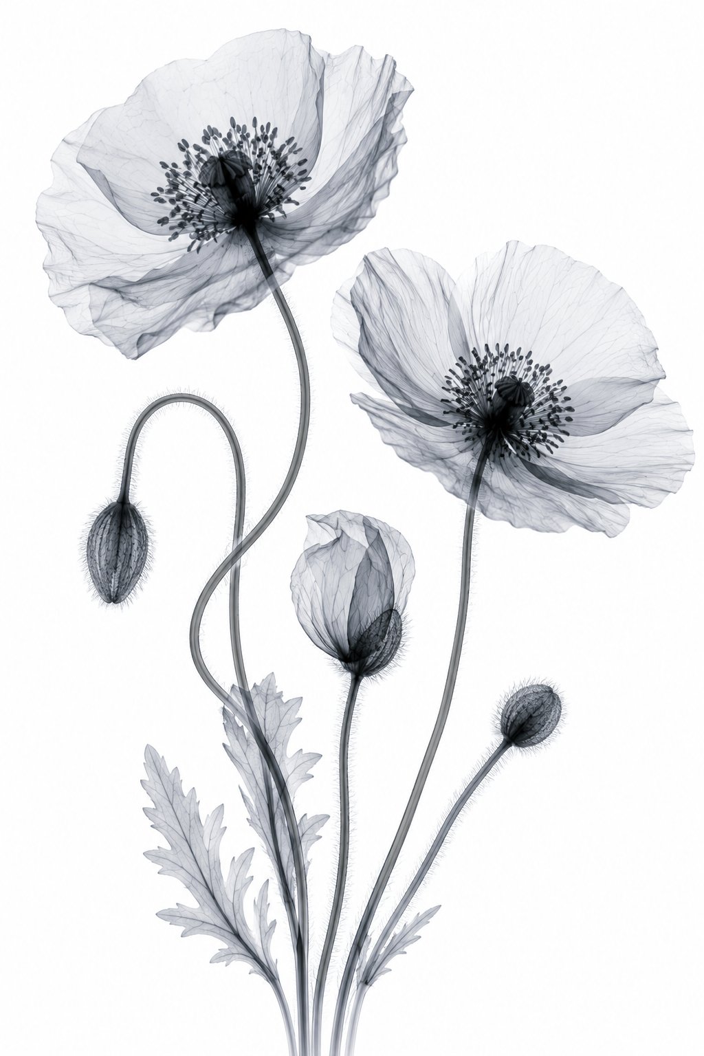Iceland Poppy II X-Ray Botanical Art Print | Papaver nudicaule | Scientific Floral Wall Art